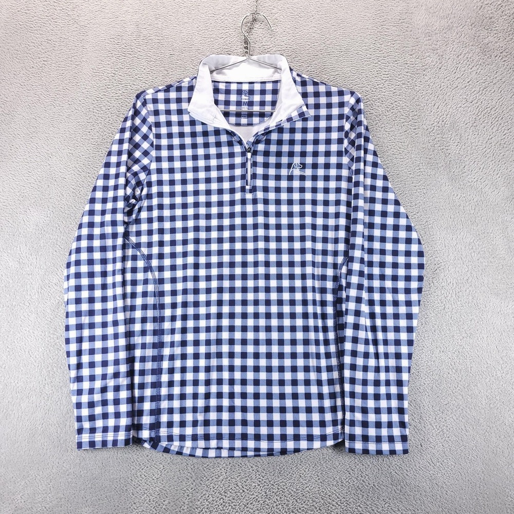 Rhoback Pullover Womens M Blue Gingham 1/4 Zip Collared Golf Top Stretch